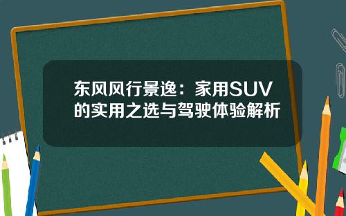 东风风行景逸：家用SUV的实用之选与驾驶体验解析