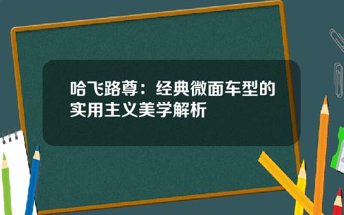 哈飞路尊：经典微面车型的实用主义美学解析