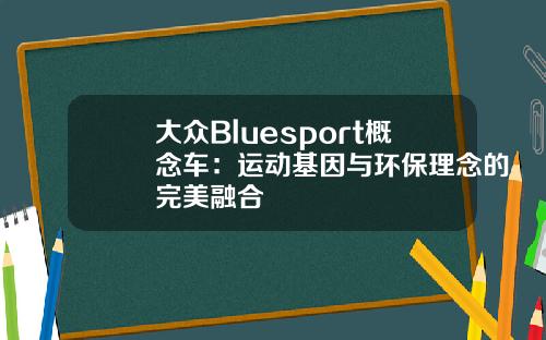 大众Bluesport概念车：运动基因与环保理念的完美融合