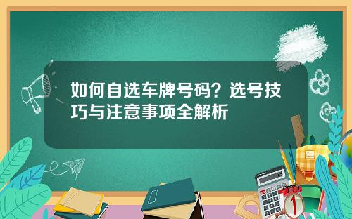 如何自选车牌号码？选号技巧与注意事项全解析