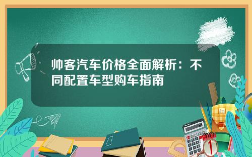 帅客汽车价格全面解析：不同配置车型购车指南