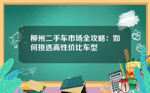 柳州二手车市场全攻略：如何挑选高性价比车型