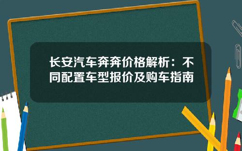 长安汽车奔奔价格解析：不同配置车型报价及购车指南