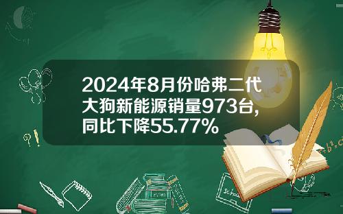 2024年8月份哈弗二代大狗新能源销量973台, 同比下降55.77%