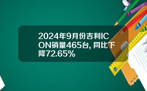 2024年9月份吉利ICON销量465台, 同比下降72.65%